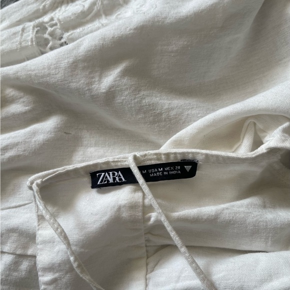 Zara White Puff Sleeve Crop Blouse with Tie Front - Picture 5 of 5